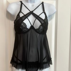 NEW Escante Lingerie, babydoll with g string panty .